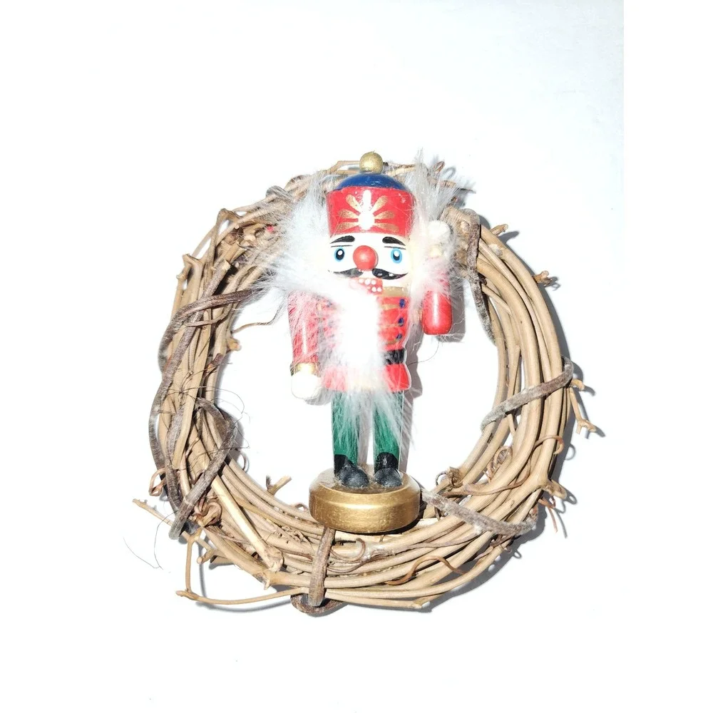 Small Grapevine Wreath with Nutcracker‎ inside Christmas Tree Ornament